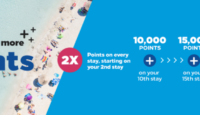 a blue and white beach with people on it