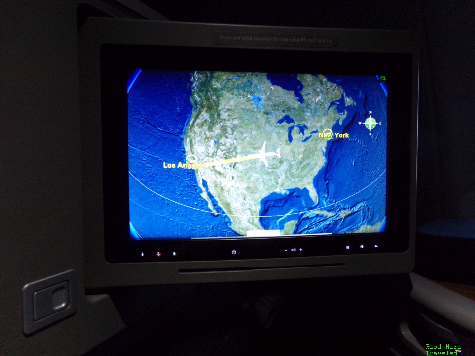 AA First Class seatback screen during flight