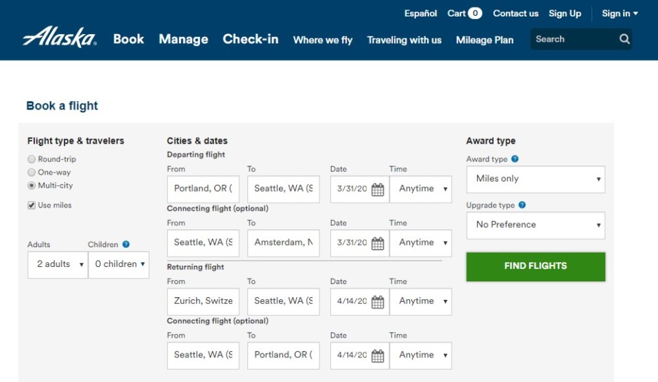 a screenshot of a flight schedule