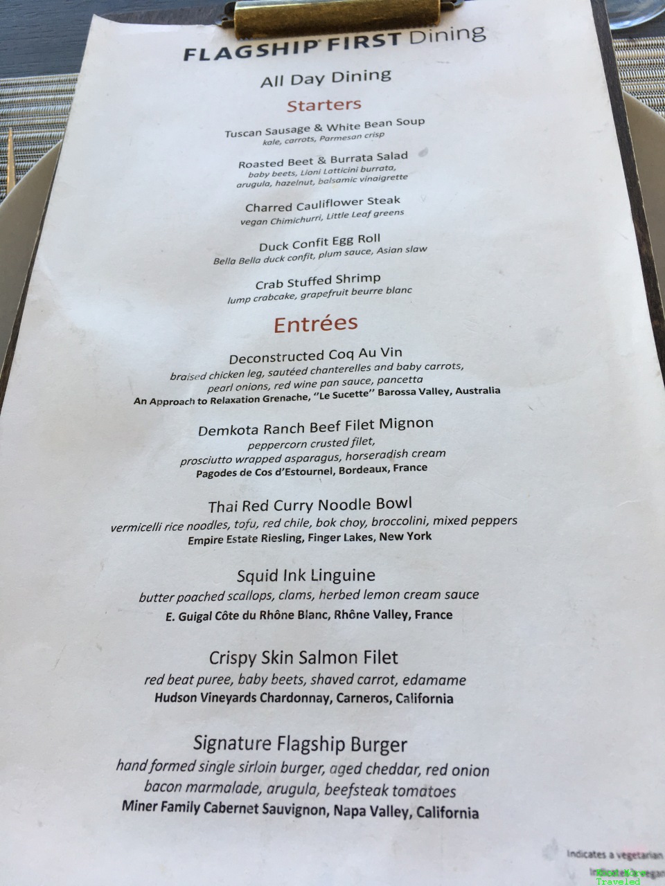 American Flagship Lounge JFK - dining menu