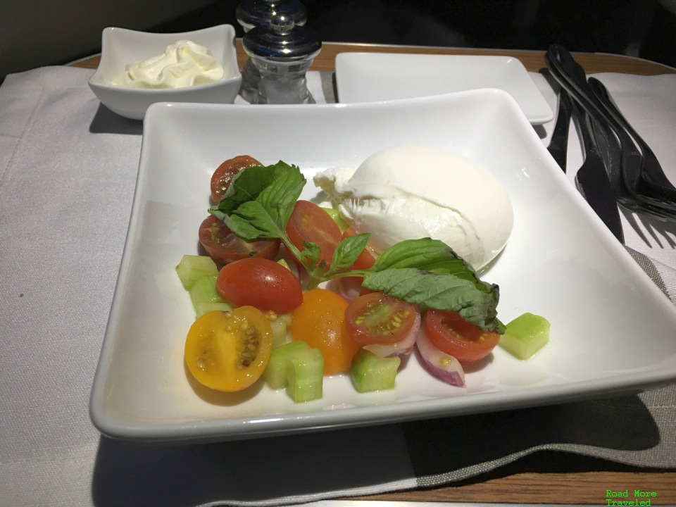 AA Transcon First Class appetizer - burratta