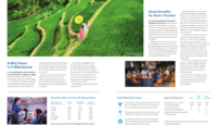 a brochure of a woman and a man walking on a green field