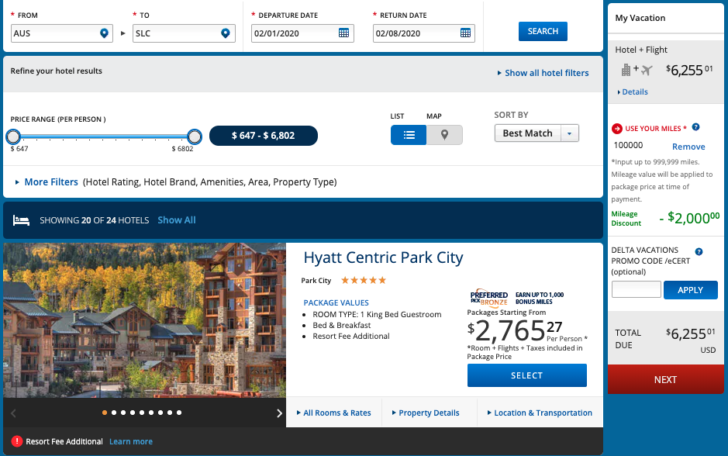 a screenshot of a hotel search