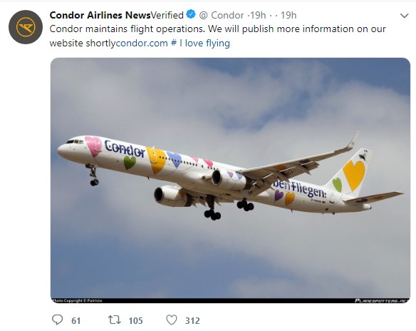 Condor Airlines (the Other Thomas Cook Airline) Continues to Fly