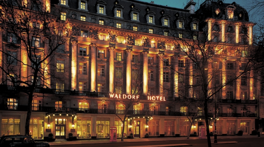 a building with lights on the front