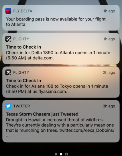 Flighty app check-in push notification