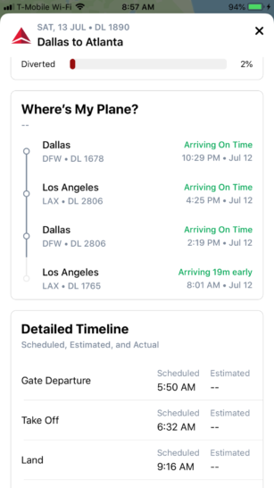 Flighty app incoming flight info