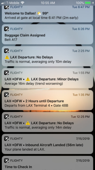Flighty App miscellaneous push notifications