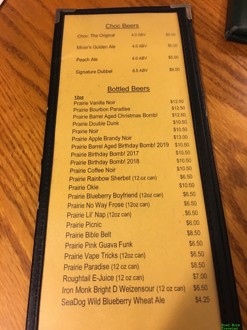 Pete's Place beer and wine menu