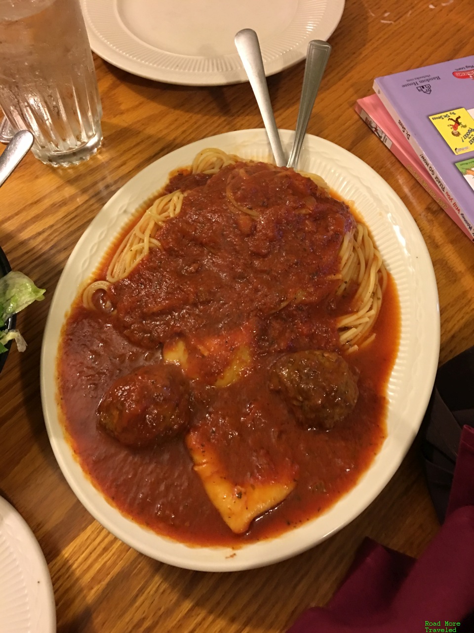 Pete's Place spaghetti, meatballs, and ravioli