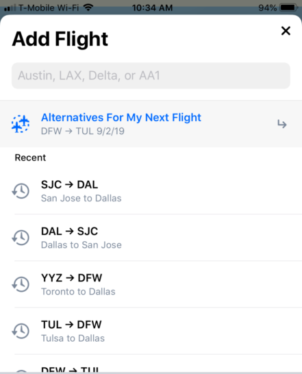 Alternate flight finder