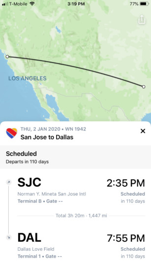 Projected flight route