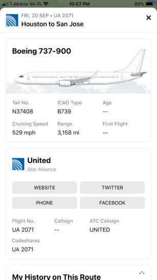 Plane info from Flighty