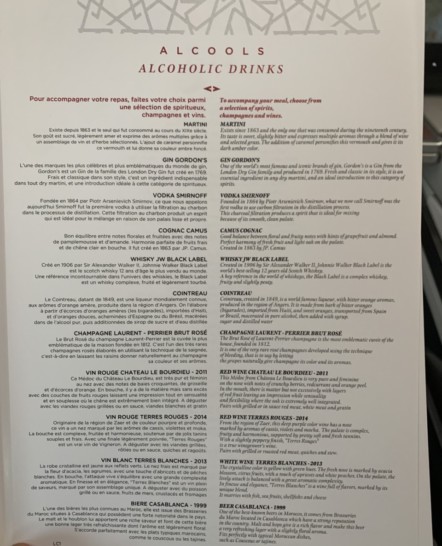 a menu of a wine list