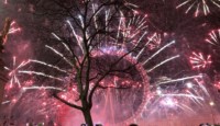 a crowd of people watching fireworks in the sky