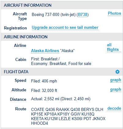 a screenshot of a flight information