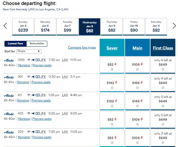 a screenshot of a flight schedule