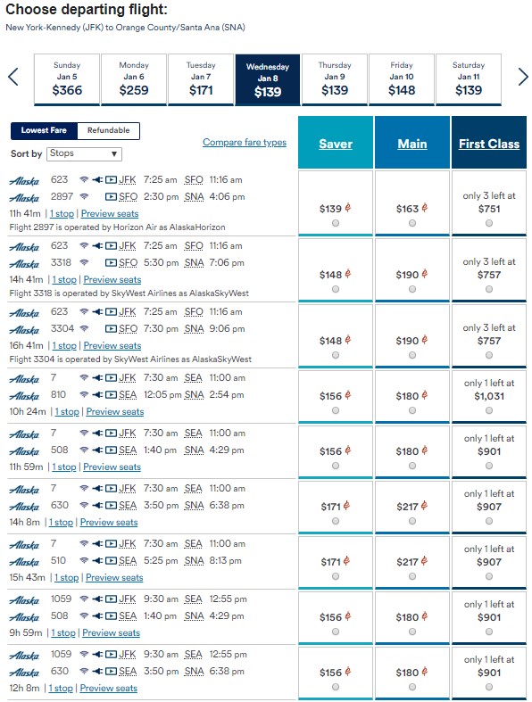 a screenshot of a flight schedule