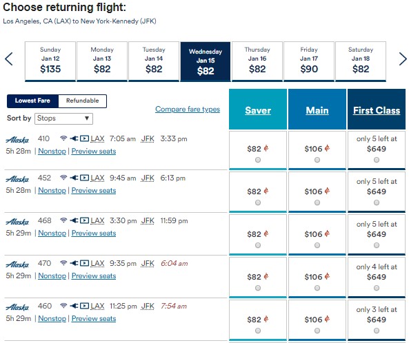 a screenshot of a flight schedule