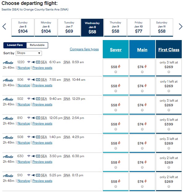 a screenshot of a flight schedule