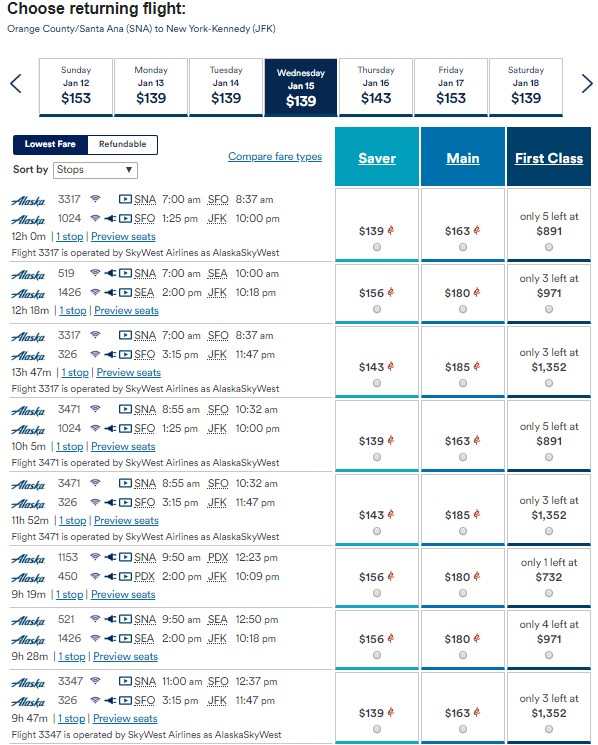 a screenshot of a flight schedule