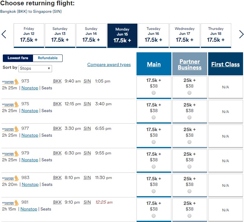 a screenshot of a flight schedule