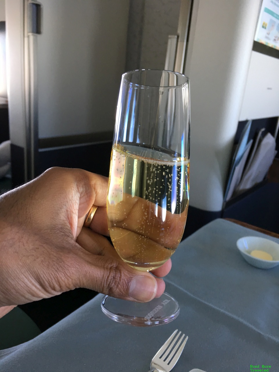 Korean Air B747-8 First Class champagne