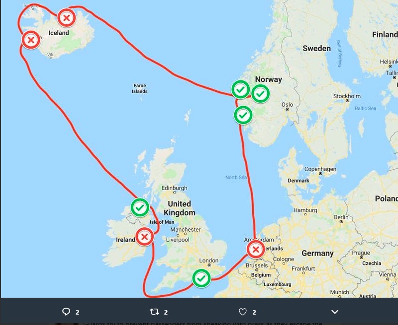 a map of the world with a route