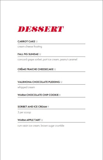 a menu of a dessert