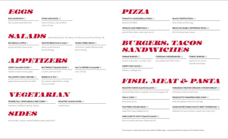 a menu of a restaurant