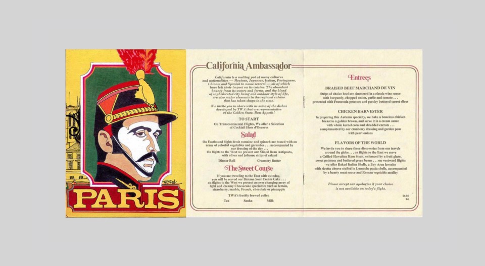 a menu with a picture of a man in a hat