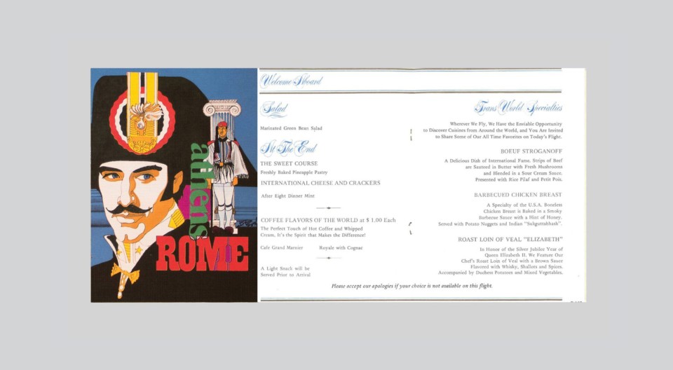 a menu with a picture of a man and a man holding a sign