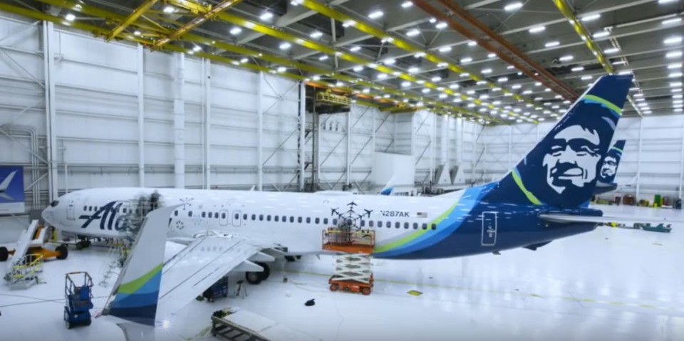 an airplane in a hangar