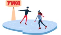 a man and woman ice skating