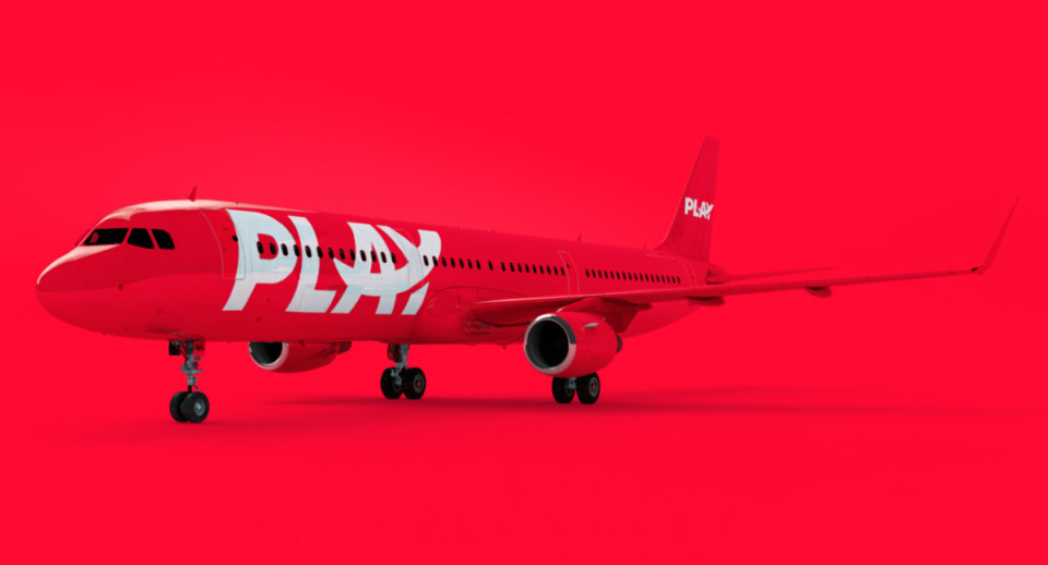 a red airplane on a red background