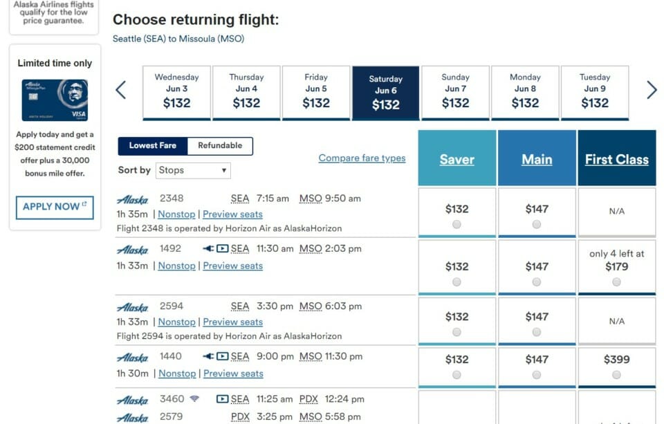 a screenshot of a flight schedule