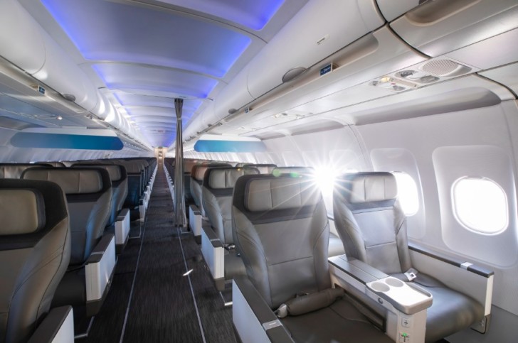 an airplane with seats and windows