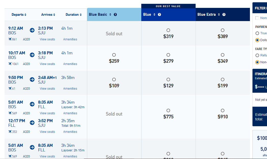 BOS-SJU with jetBlue Blue Basic