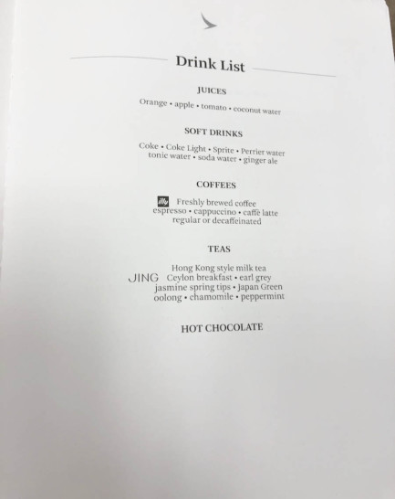 a menu of drinks