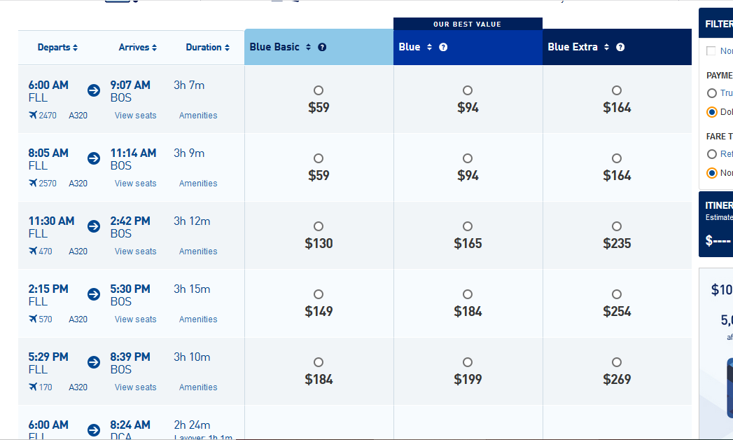 FLL-BOS with jetBlue Blue Basic 