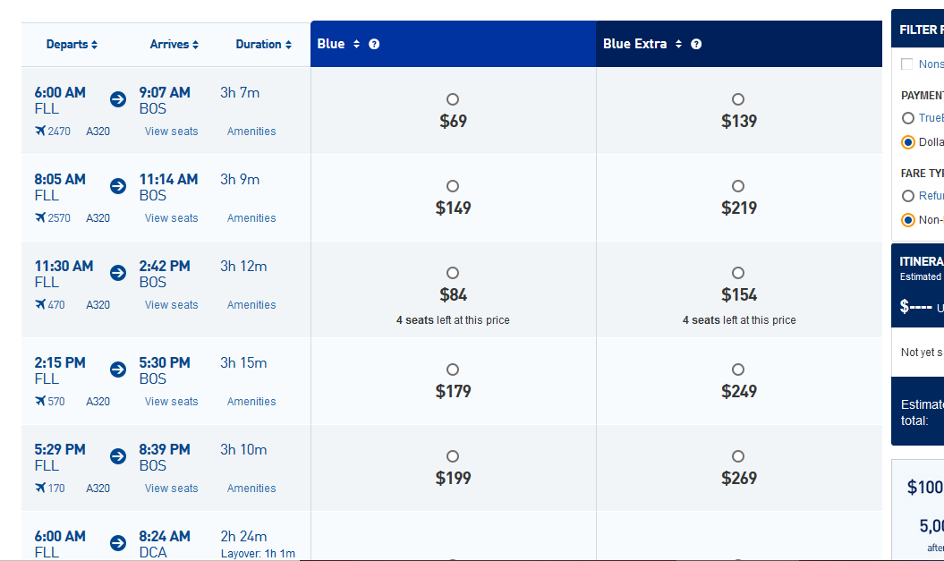 jetBlue FLL-BOS before Blue Basic