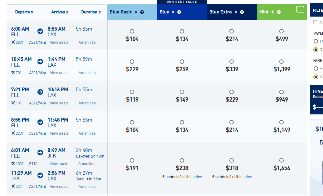 FLL-LAX with jetBlue Blue Basic