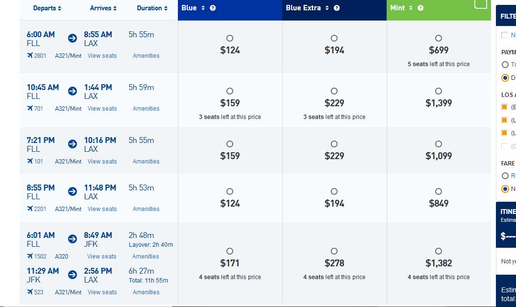 jetBlue FLL-LAX before Blue Basic
