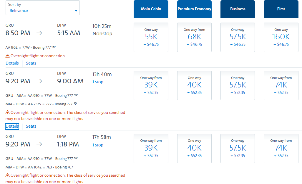 GRU-DFW AAdvantage Premium Cabin Web Specials