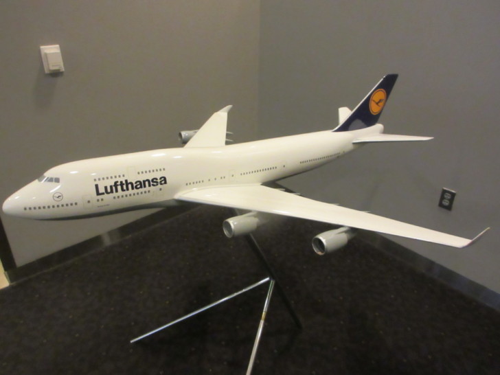 a model airplane on a stand
