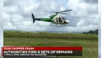 a helicopter flying over grass