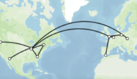 a map of the world with a route