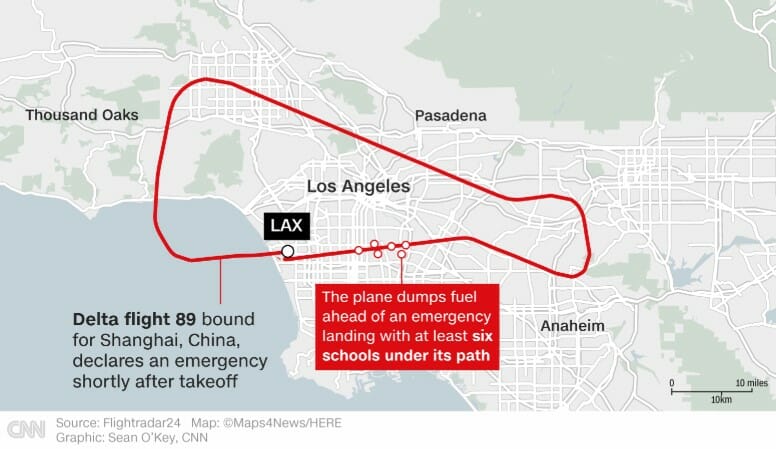 a map of los angeles with a plane