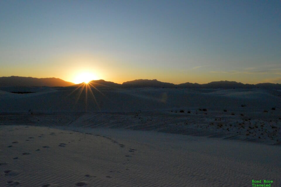 White Sands of New Mexico - sunset over San Augustin Mountains