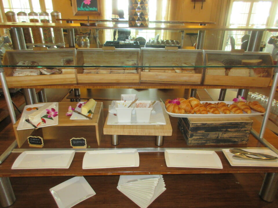 a buffet with food on the counter